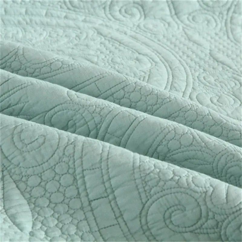 100% Cotton Embossed Aqua Medallion Serenity Coverlet Bedspread Set - Image 3