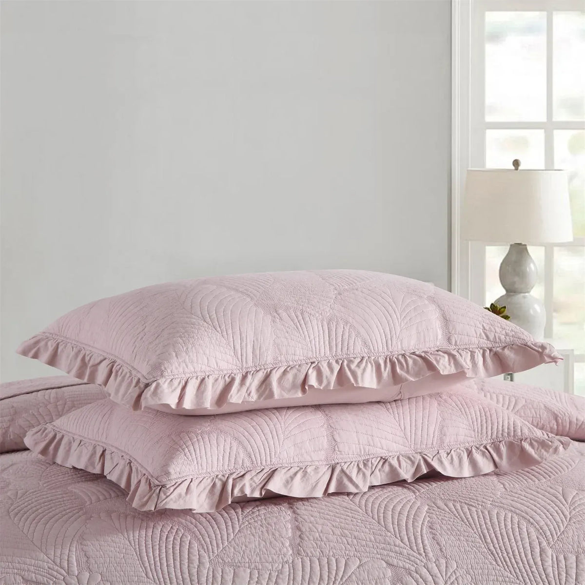 100% Cotton Embossed Blush Rose Coverlet Bedspread Set - Image 2