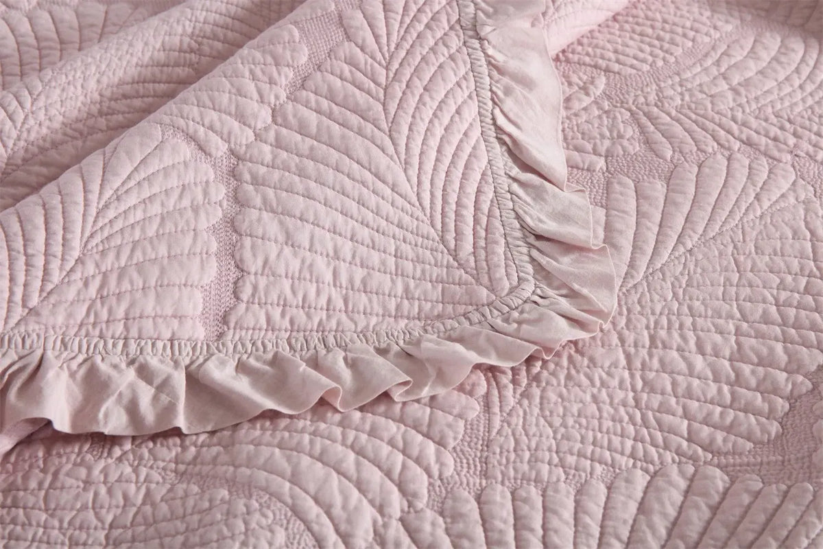 100% Cotton Embossed Blush Rose Coverlet Bedspread Set - Image 4