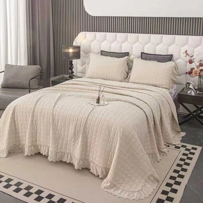 100% Cotton Embossed Cream Fringe Luxe Coverlet Bedspread Set