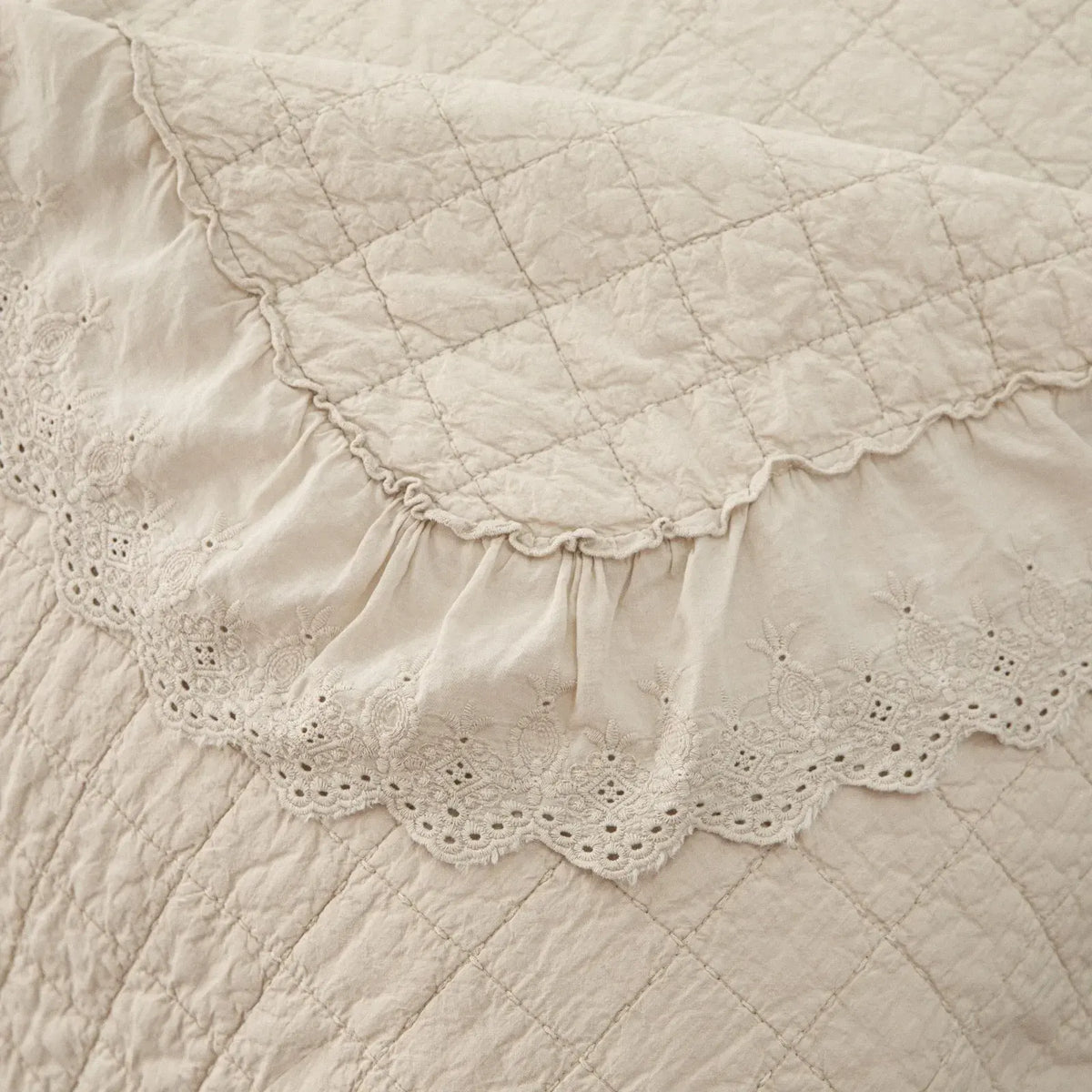 100% Cotton Embossed Cream Fringe Luxe Coverlet Bedspread Set - Image 3