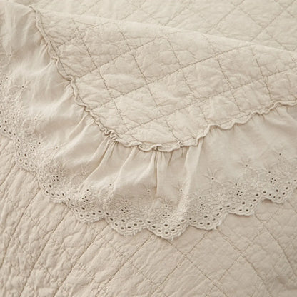 100% Cotton Embossed Cream Fringe Luxe Coverlet Bedspread Set - Image 3