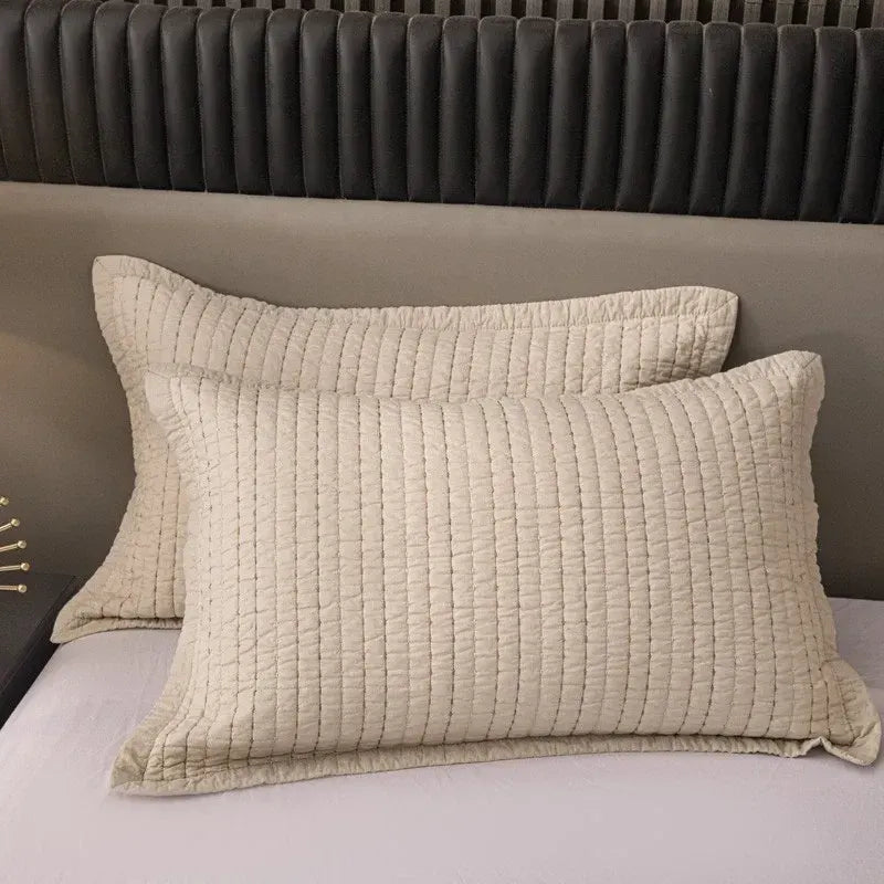 100% Cotton Embossed Taupe Linear Luxe Coverlet Bedspread Set - Image 2