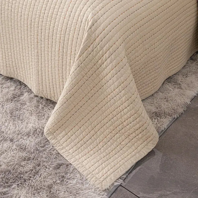 100% Cotton Embossed Taupe Linear Luxe Coverlet Bedspread Set - Image 3