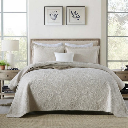 100% Cotton Embossed Ivory Floral Grace Coverlet Bedspread Set