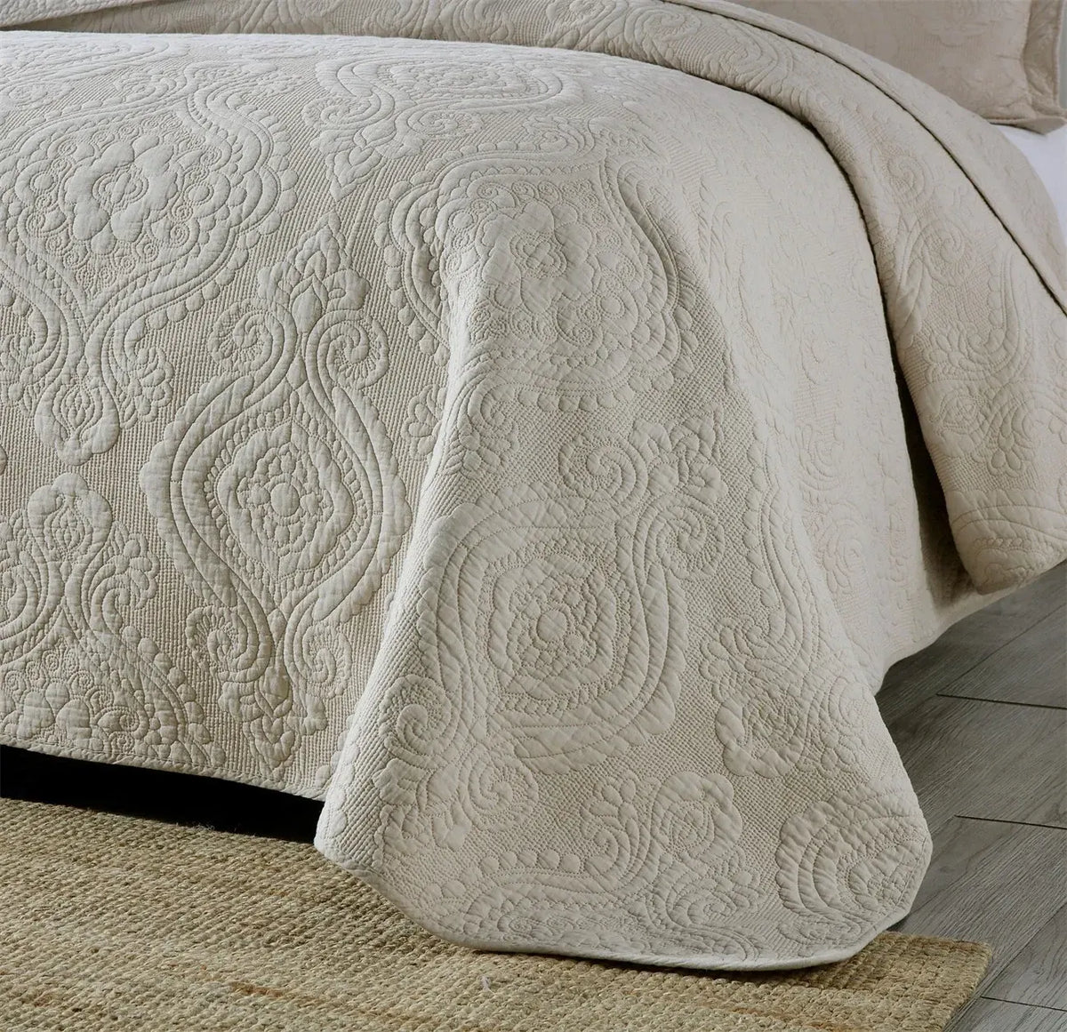 100% Cotton Embossed Ivory Floral Grace Coverlet Bedspread Set - Image 2