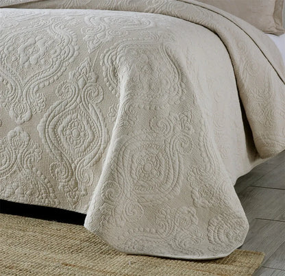 100% Cotton Embossed Ivory Floral Grace Coverlet Bedspread Set - Image 2