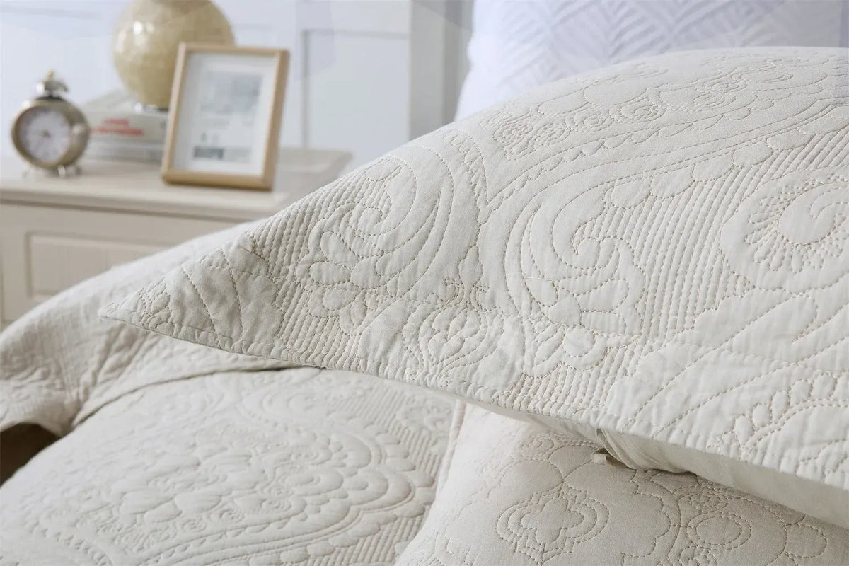 100% Cotton Embossed Ivory Floral Grace Coverlet Bedspread Set - Image 3