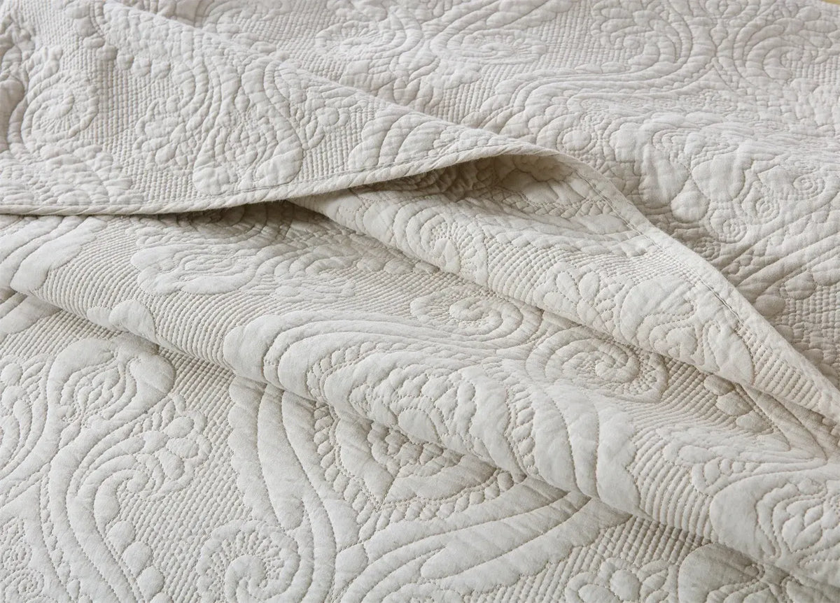 100% Cotton Embossed Ivory Floral Grace Coverlet Bedspread Set - Image 4