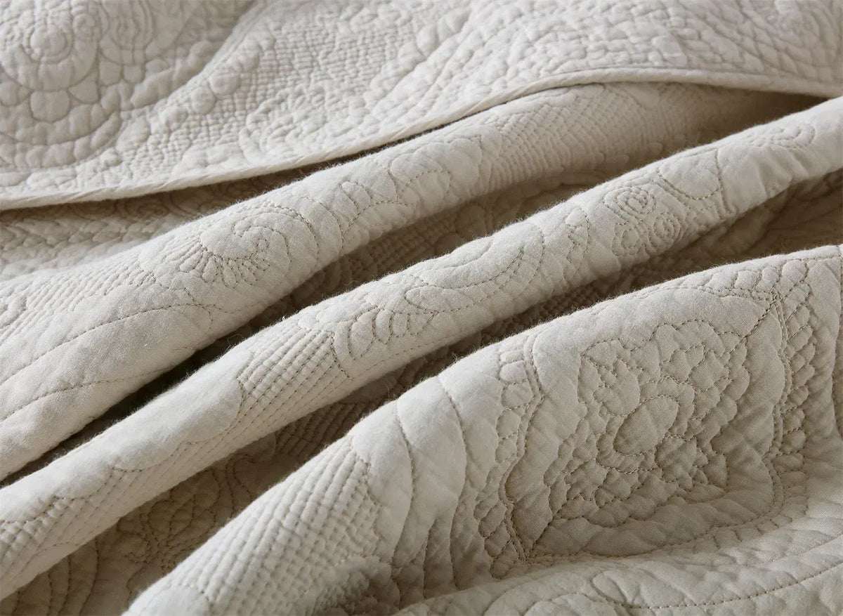 100% Cotton Embossed Ivory Floral Grace Coverlet Bedspread Set - Image 5