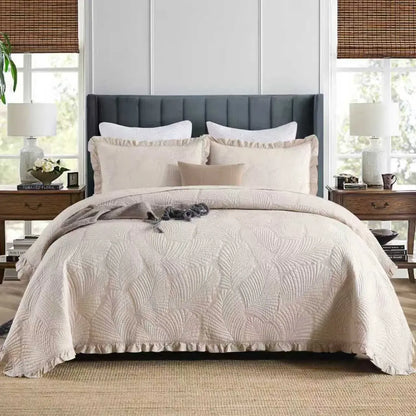 100% Cotton Embossed Ivory Haven Coverlet Bedspread Set