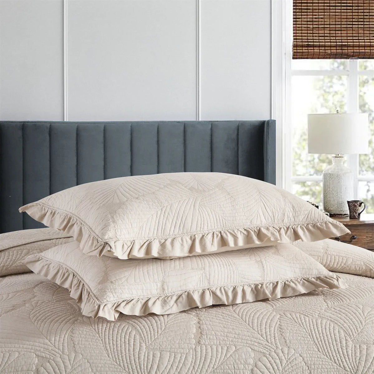100% Cotton Embossed Ivory Haven Coverlet Bedspread Set - Image 3