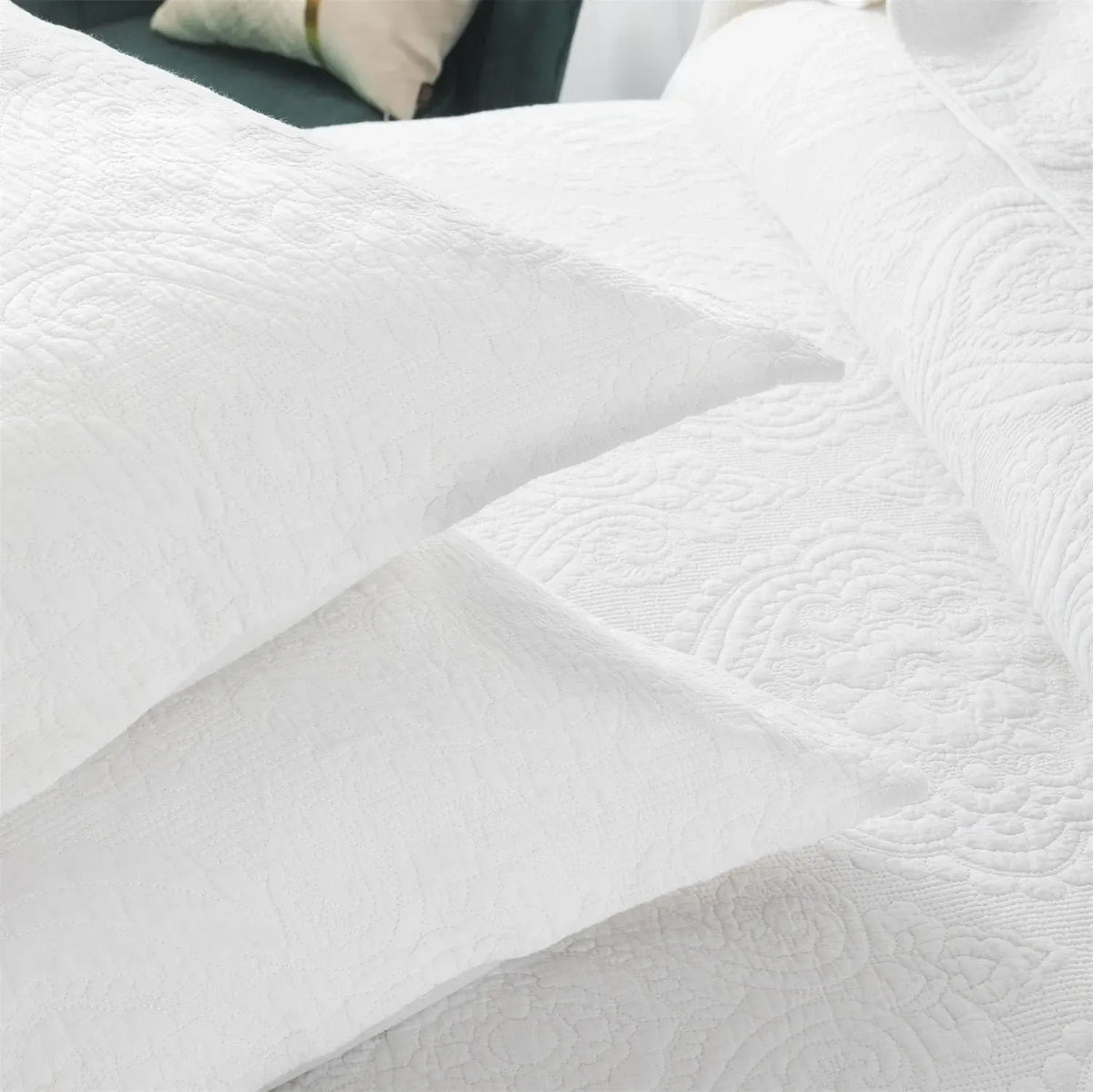 100% Cotton Embossed White Opal Coverlet Bedspread Set - Image 2