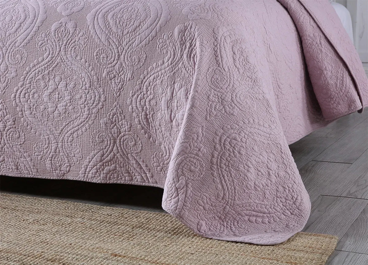 100% Cotton Embossed Lavender Bloom Haven Coverlet Bedspread Set - Image 3