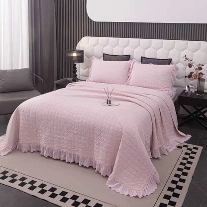 100% Cotton Embossed Pink Fringe Dream Coverlet Bedspread Set