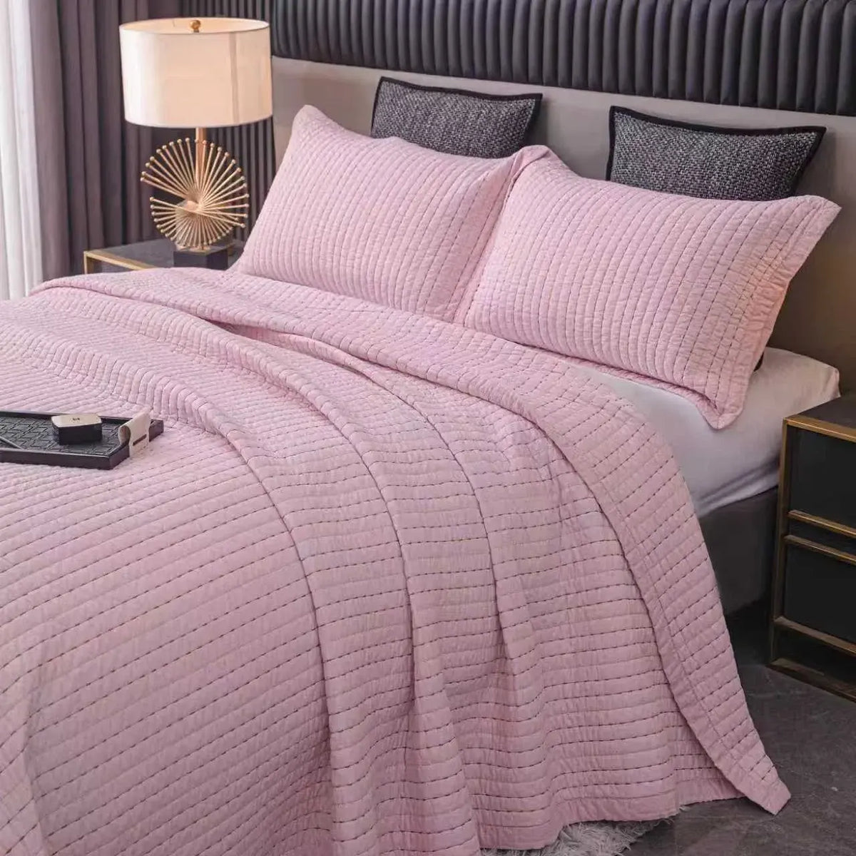 100% Cotton Embossed Pink Stripe Serenity Coverlet Bedspread Set