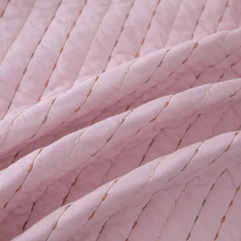100% Cotton Embossed Pink Stripe Serenity Coverlet Bedspread Set - Image 2