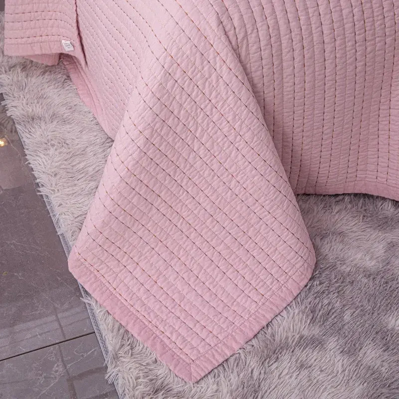 100% Cotton Embossed Pink Stripe Serenity Coverlet Bedspread Set - Image 4
