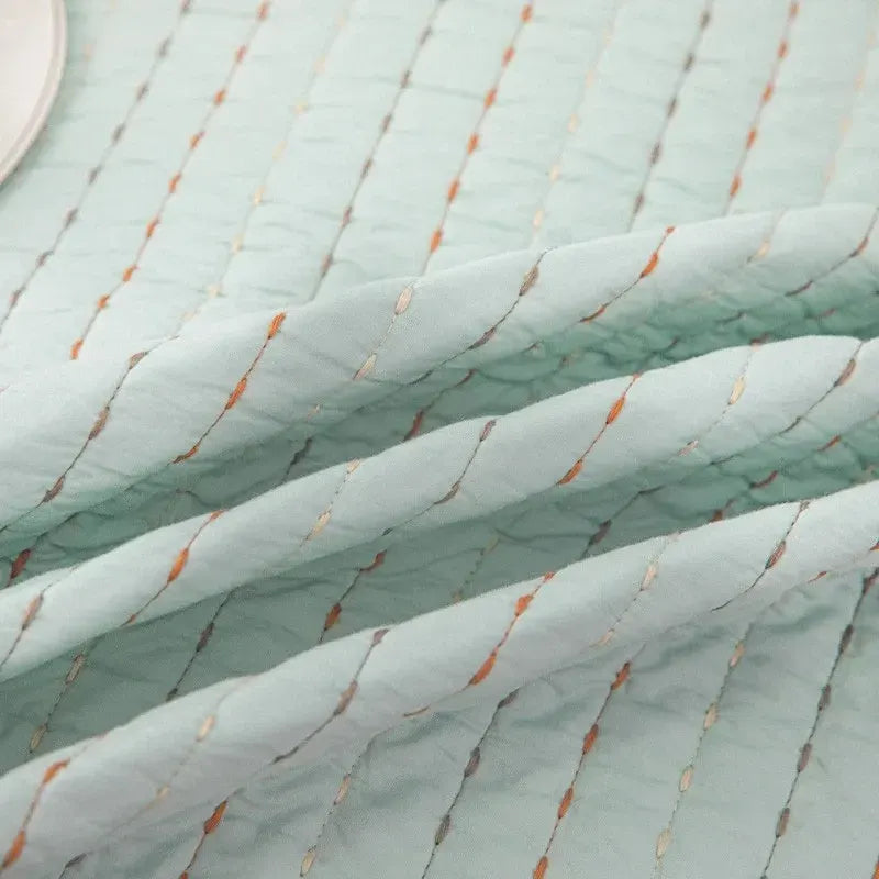 100% Cotton Embossed Mint Stripe Elysian Coverlet Bedspread Set - Image 5