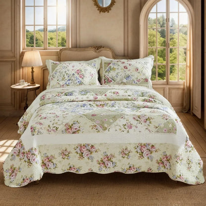 100% Cotton Ivory Cottage Rose Coverlet Bedspread Set - Image 3