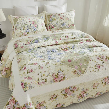 100% Cotton Ivory Cottage Rose Coverlet Bedspread Set - Image 5