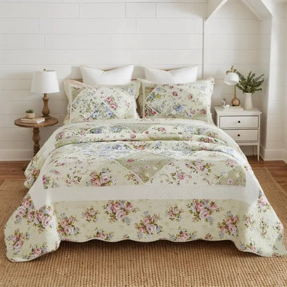 100% Cotton Ivory Cottage Rose Coverlet Bedspread Set - Image 8