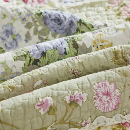 100% Cotton Ivory Cottage Rose Coverlet Bedspread Set - Image 9