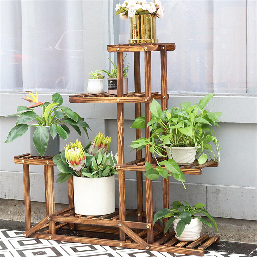 6-Tier Rustic Wooden Step Plant Stand - Image 5