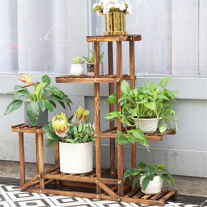 6-Tier Rustic Wooden Step Plant Stand - Image 5