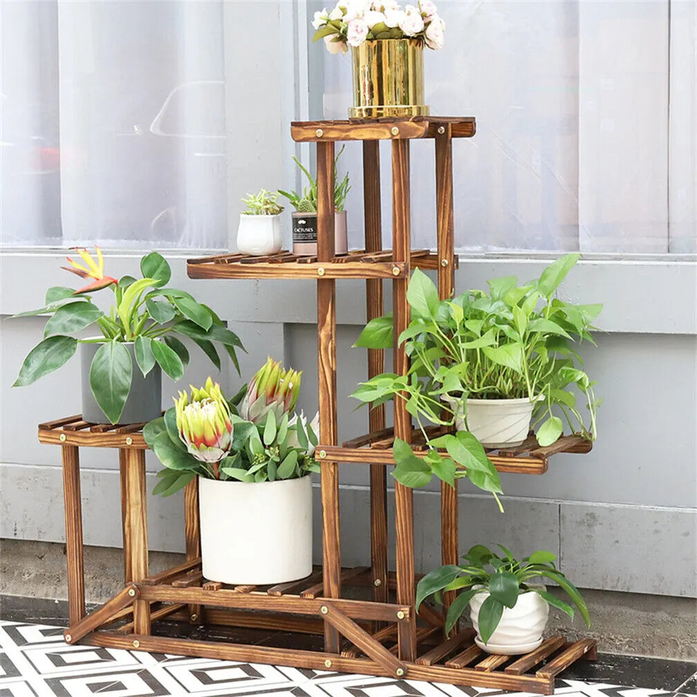 6-Tier Rustic Wooden Step Plant Stand - Image 5