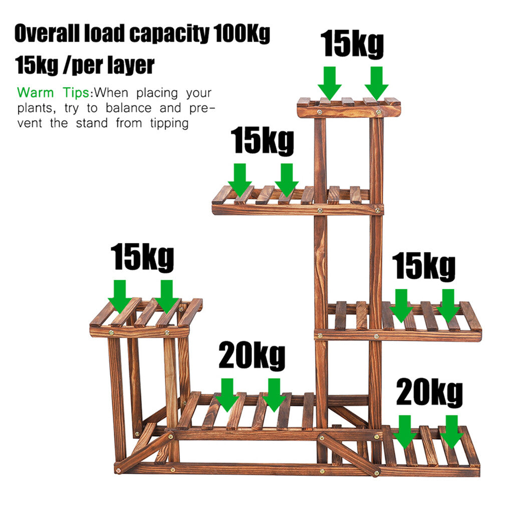 6-Tier Rustic Wooden Step Plant Stand - Image 7