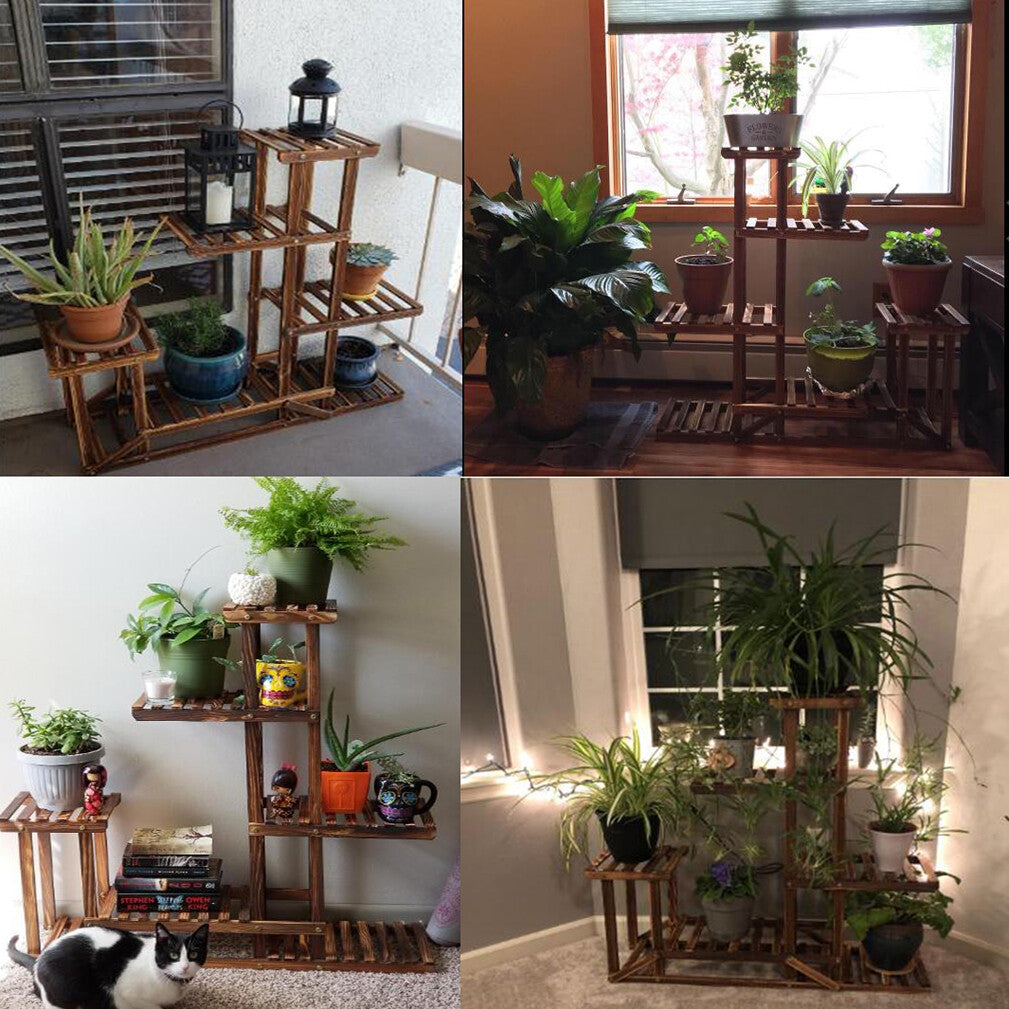 6-Tier Rustic Wooden Step Plant Stand - Image 9
