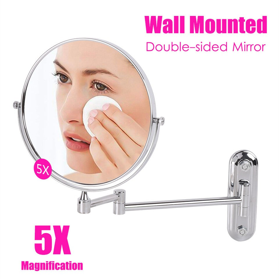 Bath Mirror 5X Magnification Wall Mounted Adjustable Makeup Mirror Arm Extend - Image 8