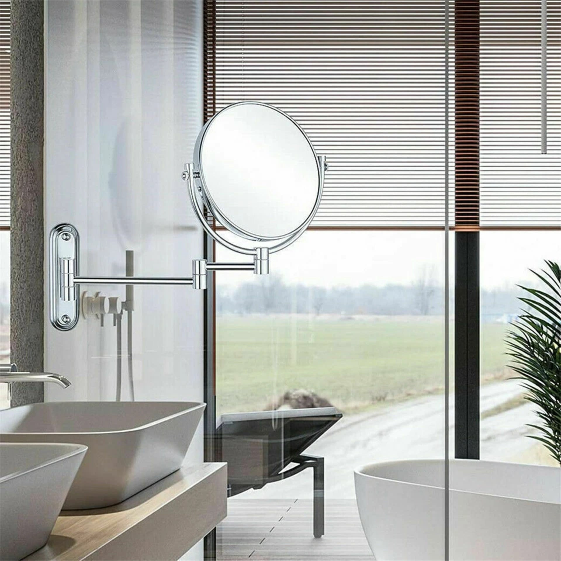 Extendable Wall-Mounted Makeup Mirror with 10× Magnification, Double-Sided - Image 2