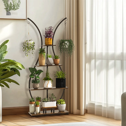 180Cm Tall Plant Stand Indoor Vase-Shape Metal Plant Shelf With Hanging Hooks - Image 3