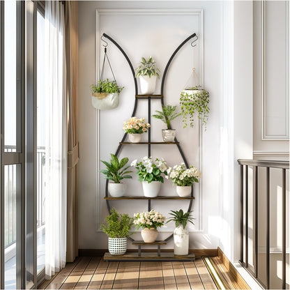 180Cm Tall Plant Stand Indoor Vase-Shape Metal Plant Shelf With Hanging Hooks - Image 4