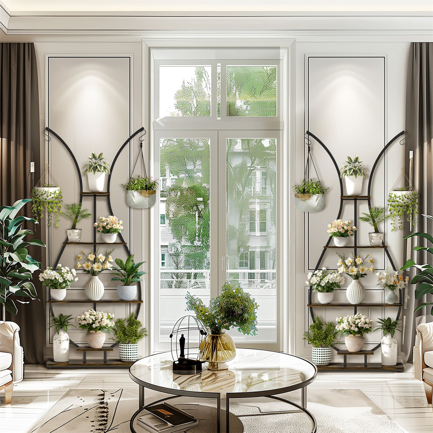 180Cm Tall Plant Stand Indoor Vase-Shape Metal Plant Shelf With Hanging Hooks - Image 5