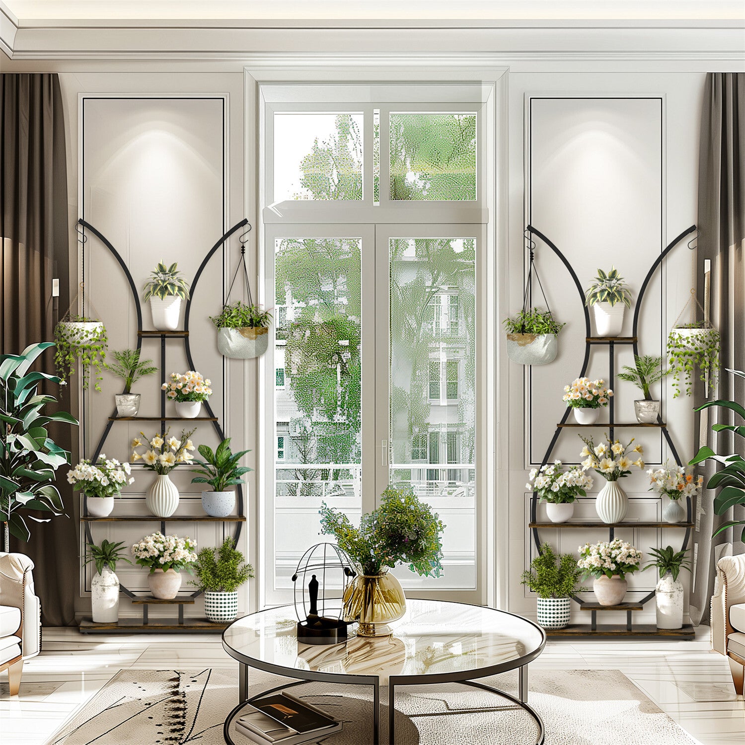 180Cm Tall Plant Stand Indoor Vase-Shape Metal Plant Shelf With Hanging Hooks - Image 5