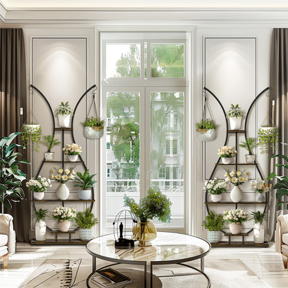 180Cm Tall Plant Stand Indoor Vase-Shape Metal Plant Shelf With Hanging Hooks - Image 5