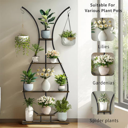 180Cm Tall Plant Stand Indoor Vase-Shape Metal Plant Shelf With Hanging Hooks - Image 9