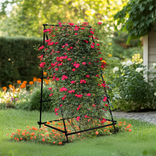 FIN Metal Garden Trellis Arch Climbing Plants Grow Support Frame with Ground Spikes - Image 3