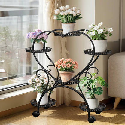 6 Potted Heart-shaped Metal Tall Plant Stand Rolling Garden Cart Flower Racks AU - Image 2