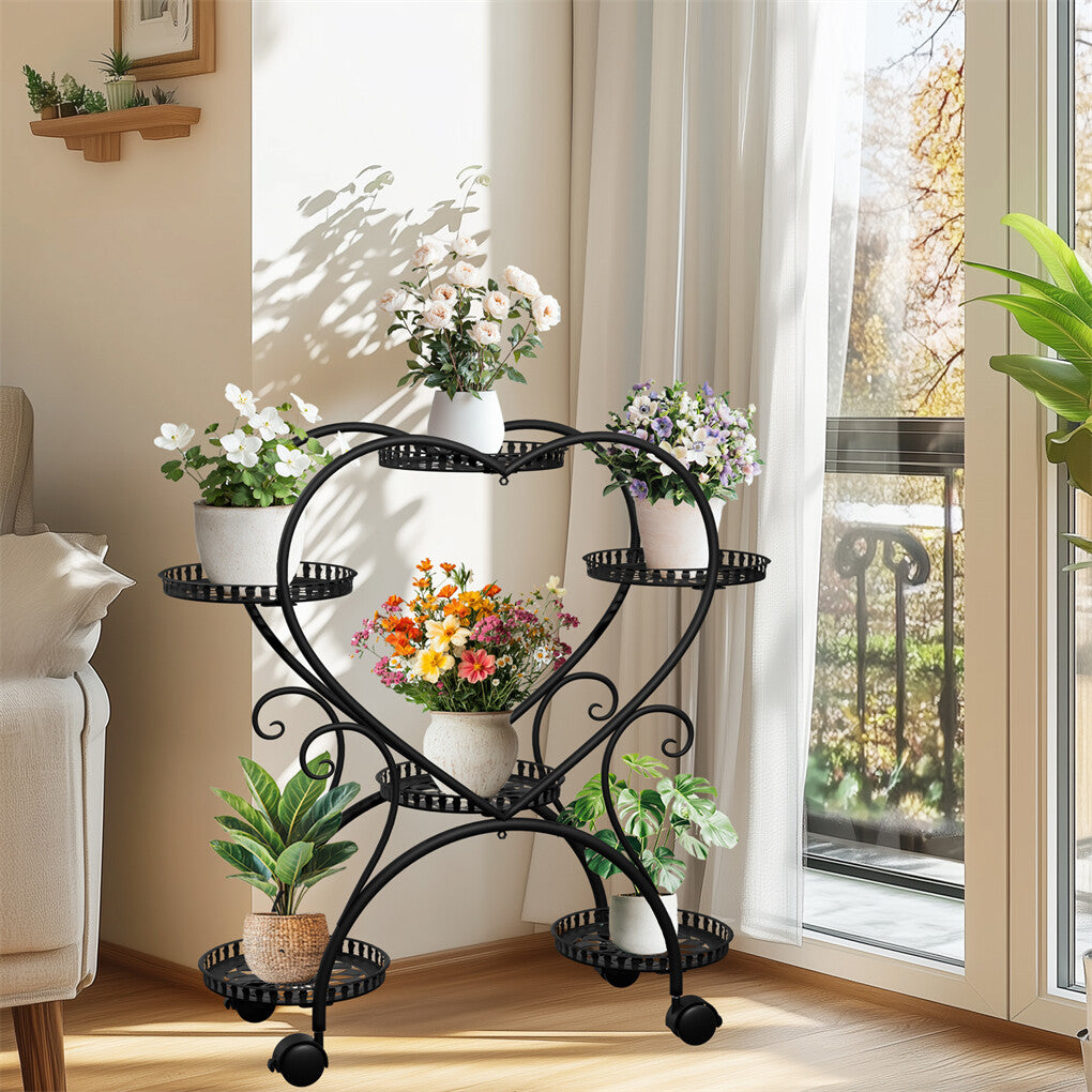 6 Potted Heart-shaped Metal Tall Plant Stand Rolling Garden Cart Flower Racks AU - Image 3