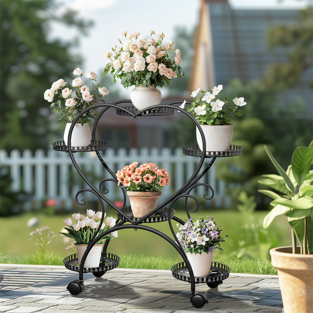 6 Potted Heart-shaped Metal Tall Plant Stand Rolling Garden Cart Flower Racks AU - Image 4