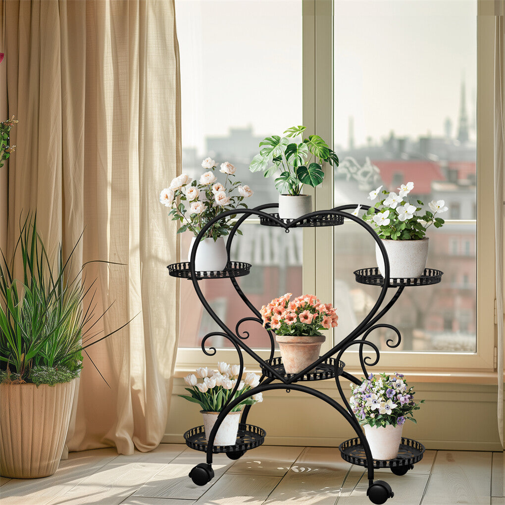 6 Potted Heart-shaped Metal Tall Plant Stand Rolling Garden Cart Flower Racks AU - Image 5
