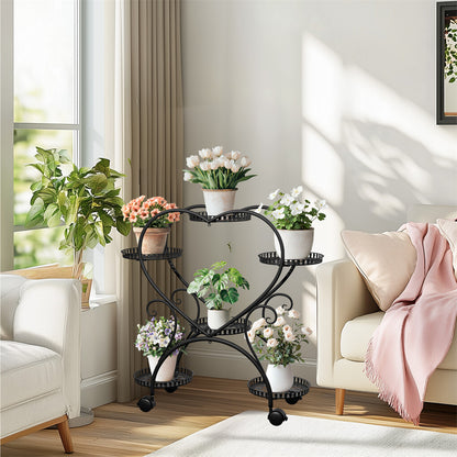 6 Potted Heart-shaped Metal Tall Plant Stand Rolling Garden Cart Flower Racks AU - Image 6