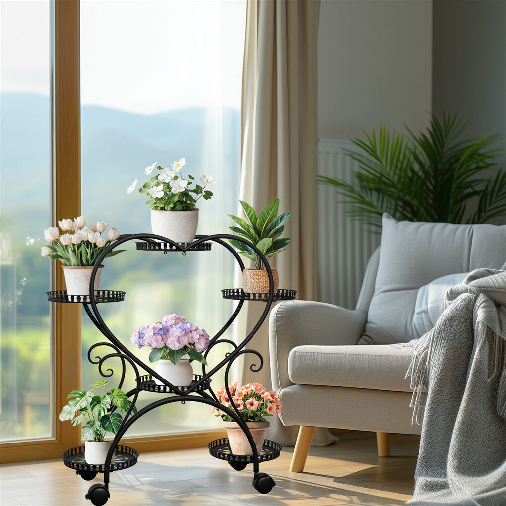 6 Potted Heart-shaped Metal Tall Plant Stand Rolling Garden Cart Flower Racks AU - Image 7