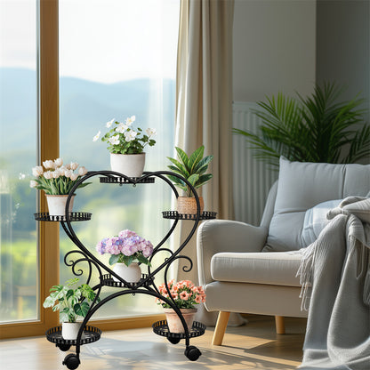 6 Potted Heart-shaped Metal Tall Plant Stand Rolling Garden Cart Flower Racks AU - Image 7