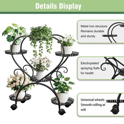 6 Potted Heart-shaped Metal Tall Plant Stand Rolling Garden Cart Flower Racks AU - Image 9