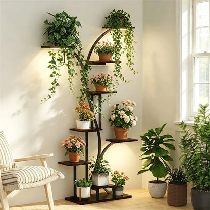 8 Tier Tree-Shaped Plant Stand Indoor Tall Plant Shelf Display Rack with Optional LED Grow Lights Metal MDF Flower Pot Holder